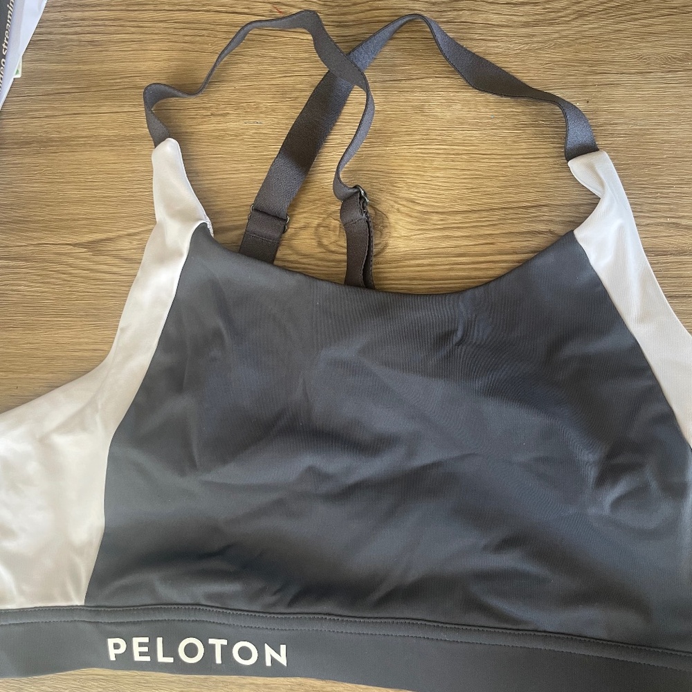 White and grey peloton sports bra
